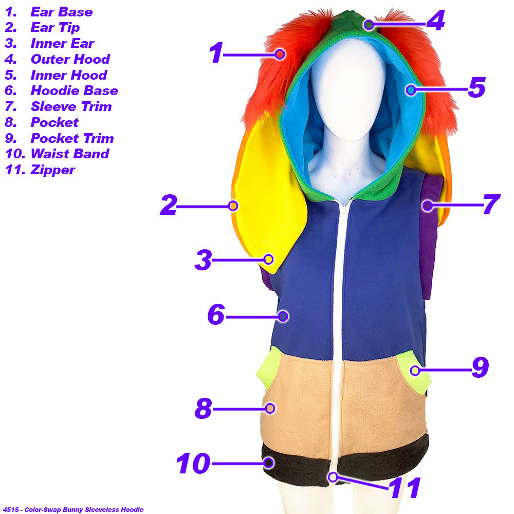 Pawstar Color-Swap Bunny Sleeveless Hoodie | Custom Partial