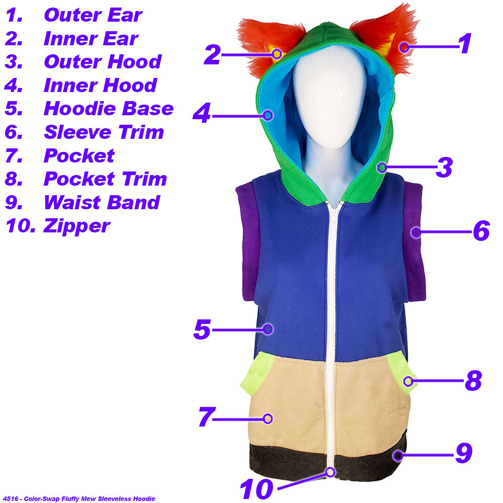 Pawstar Color-Swap Fluffy Mew Sleeveless Hoodie | Custom Partial