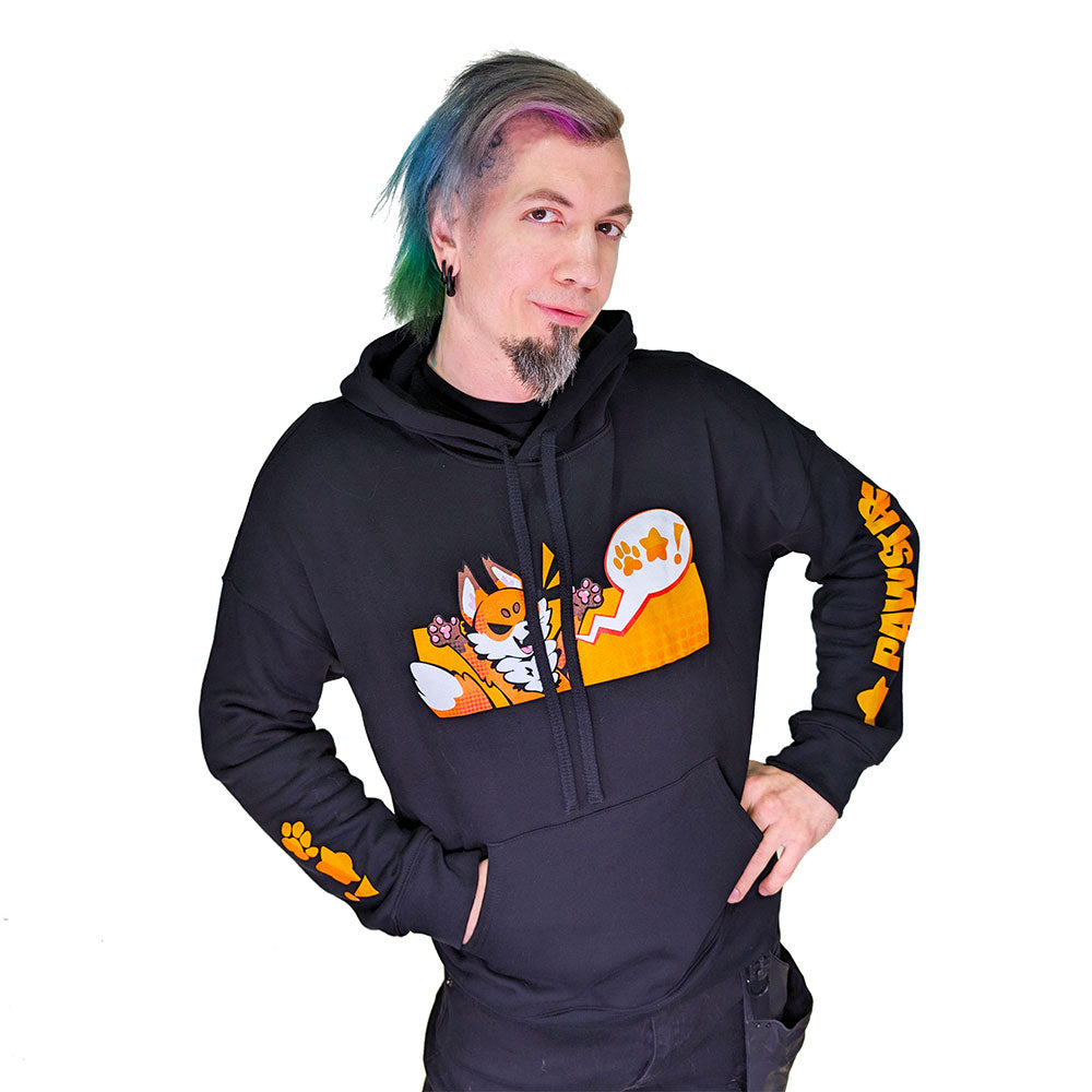 Pawstar bella canvas pull over hoodie hooded sweatshirt with chuffins the happy fox for furry furries and cosplay