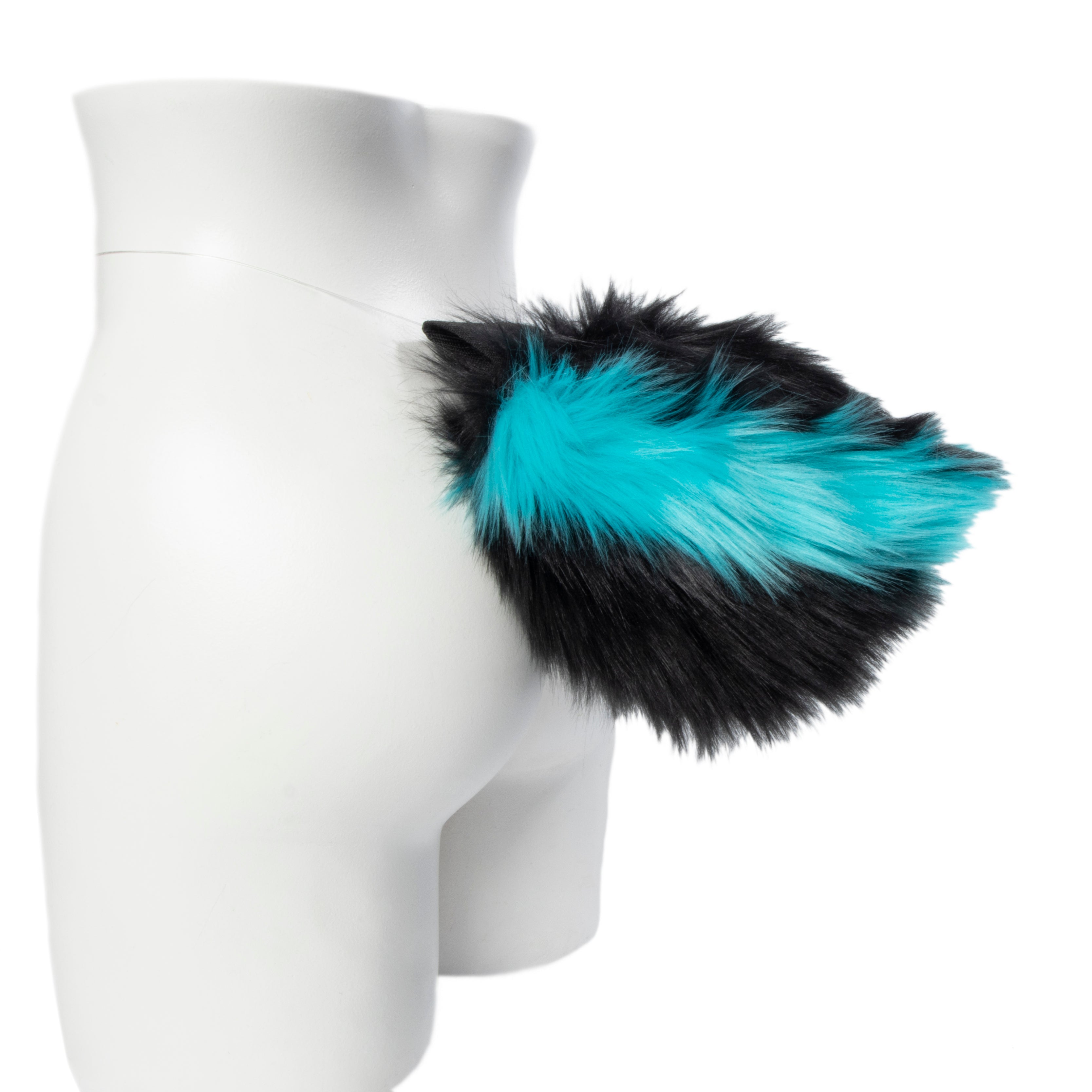 Pawstar Bunny rabbit tail furry fluffy partial fursuit halloween costume or cosplay accessory  in black and  turquoise blue
