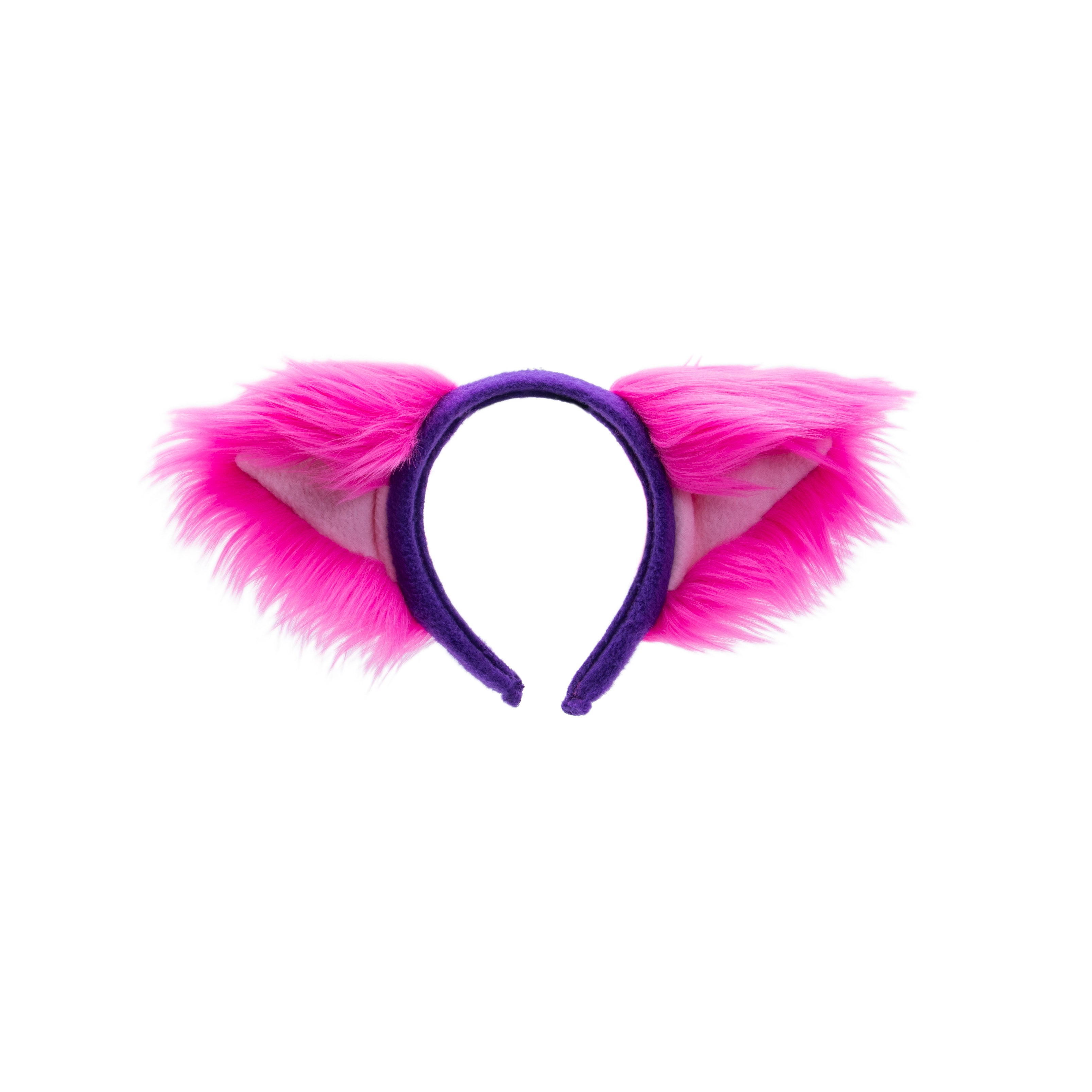 Pawstar Cheshire Fluffy Mew Ear Headband furry fluffy partial fursuit halloween costume or cosplay alice in wonderland accessory classic pink and purple