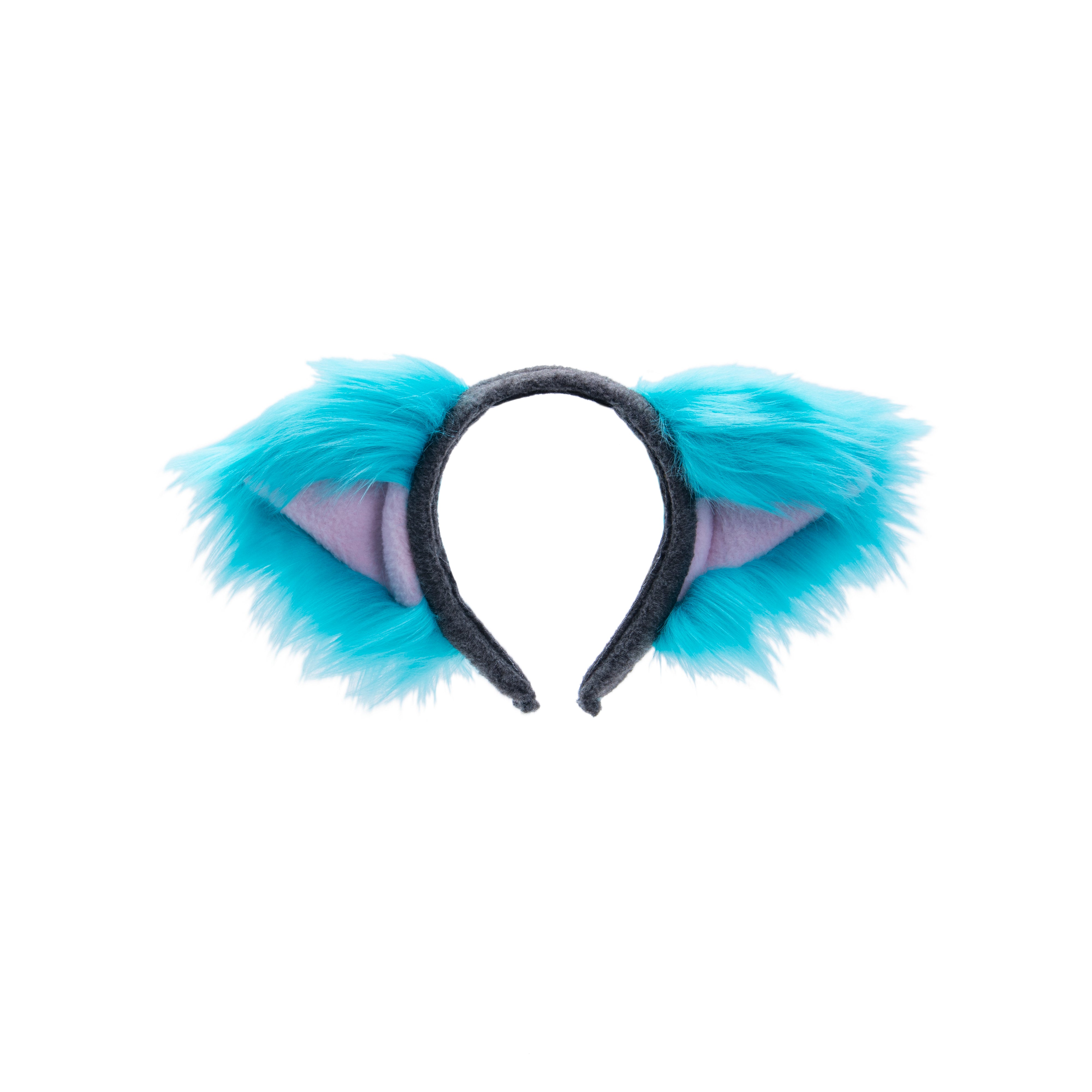 Pawstar Cheshire Fluffy Mew Ear Headband furry fluffy partial fursuit halloween costume or cosplay alice in wonderland accessory alternative tim buton turquoise and grey
