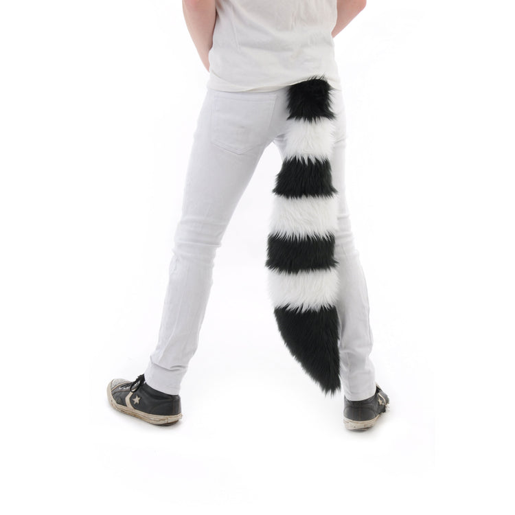 white Pawstar stripey fluffy fox tail. Great for halloween costume and furry cosplay.