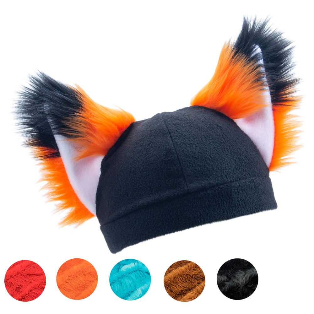 Pawstar Fox Yip Hat fleece and faux fur fox canine wold cap for furries partial fursuit halloween costume and cosplay orange
