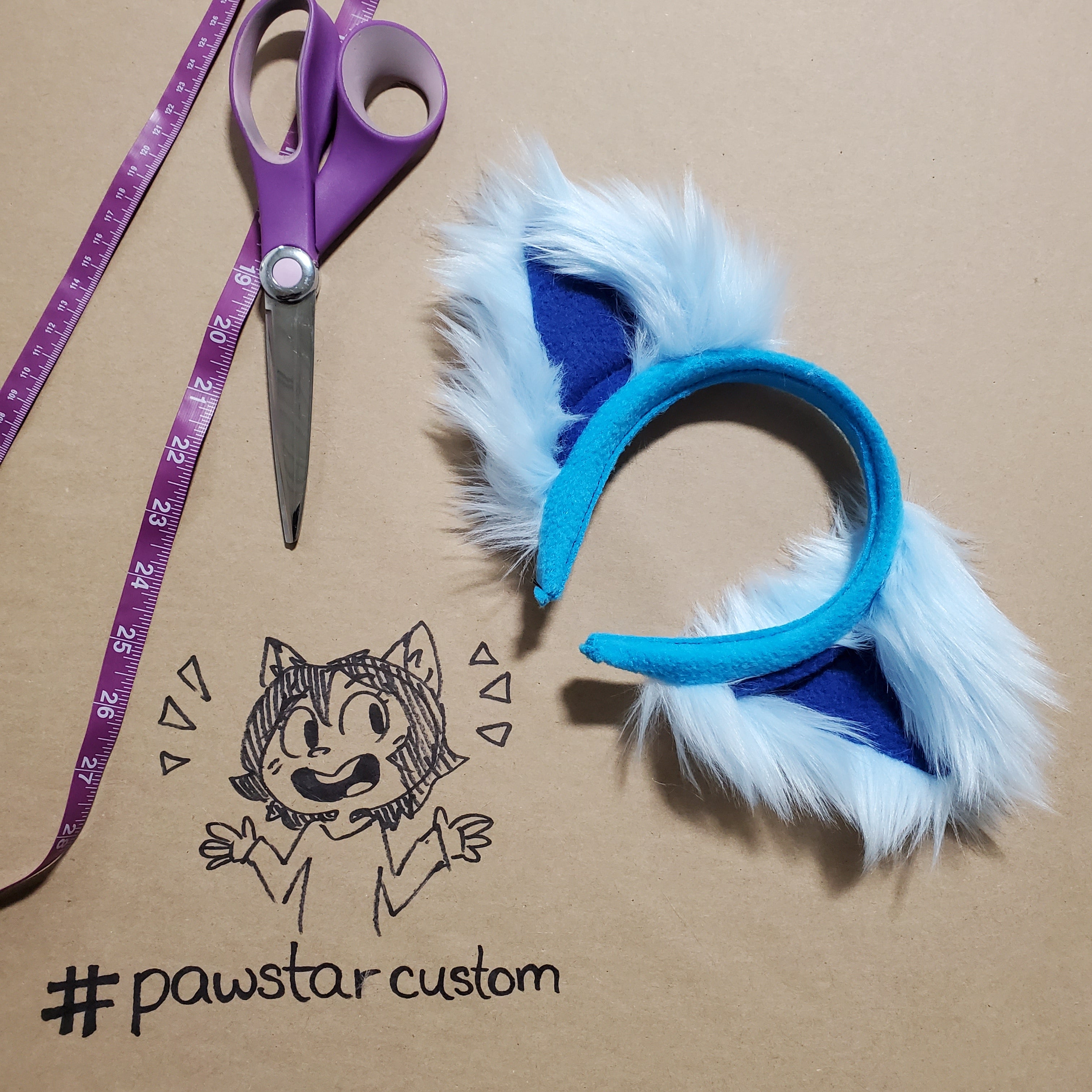 Pawstar Color-Swap Fluffy Mew Ear Headband - custom cat ear headband for costumes, cosplay, fursuit, fashion, therian closeup