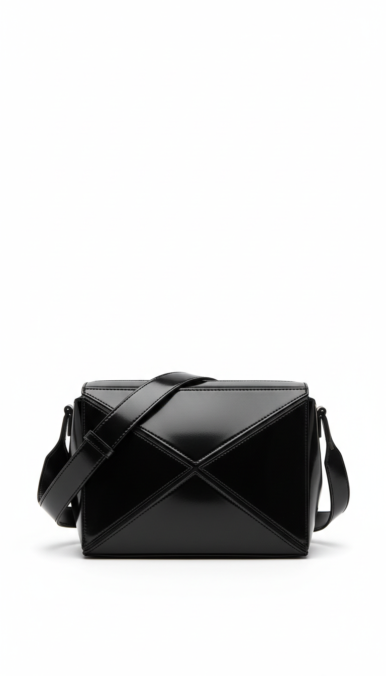 Jet Black Geometric Crossbody Bag