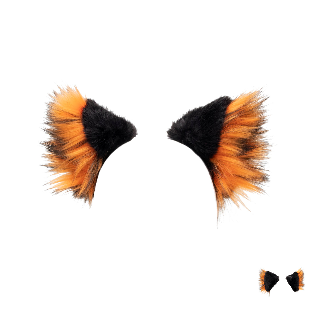 orange Pawstar fuffy wolf ear clip in ears. Halloween costume hair clips.