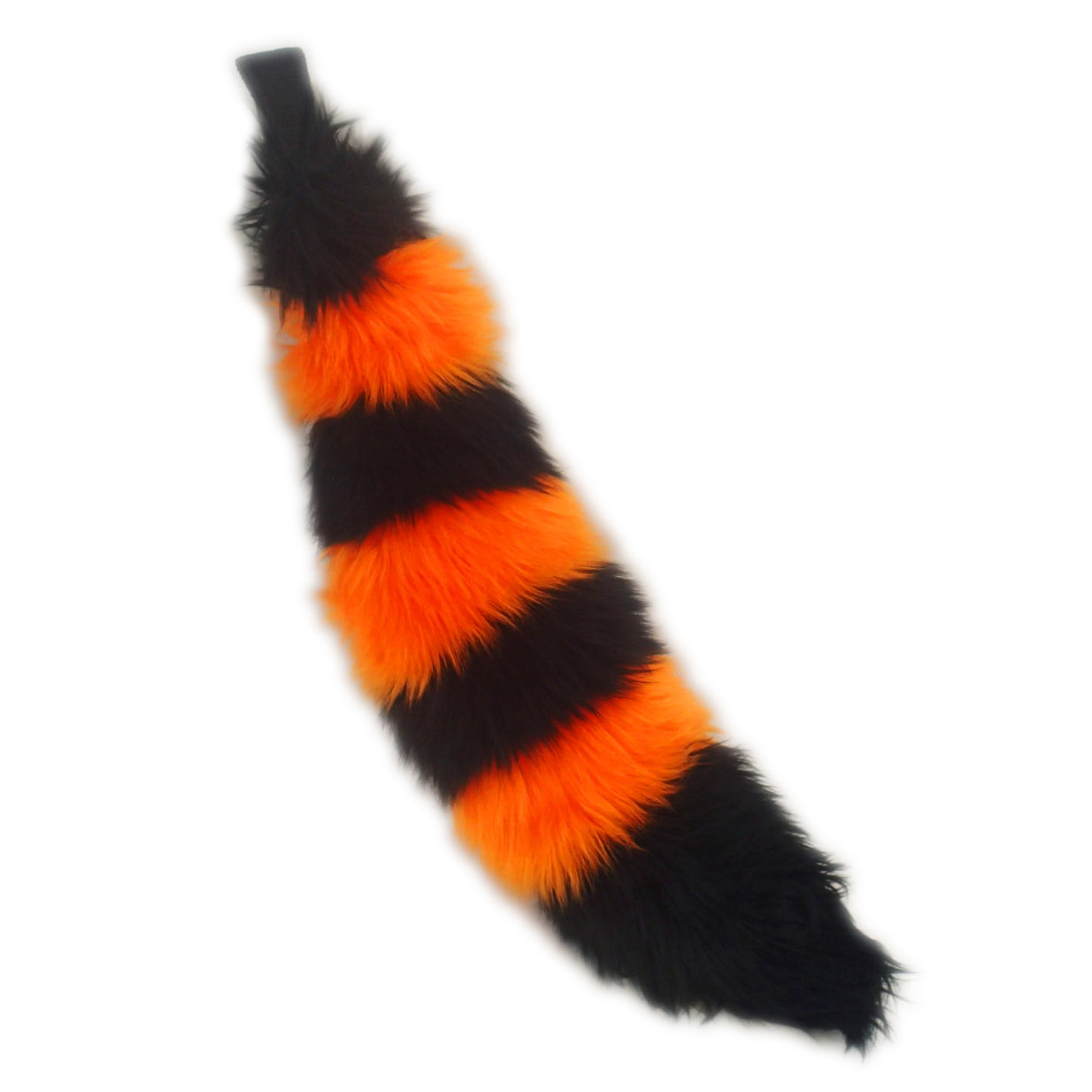 orange Pawstar fluffy stripey mini fox tail. Great for halloween costume and furry cosplay.