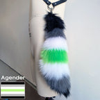Pawstar branded gay pride keychain furry tail in the Agender flag.