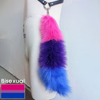 Pawstar branded gay pride keychain furry tail in the bisexual flag.