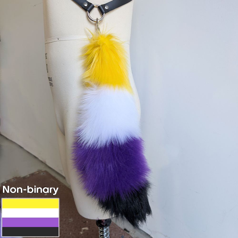 Pawstar branded gay pride keychain furry tail in the non-binary flag.