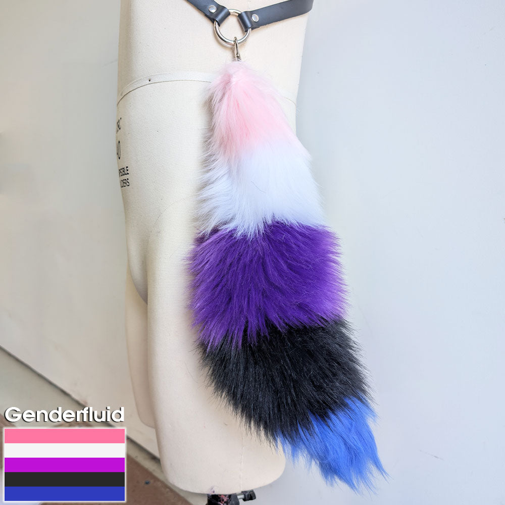 Pawstar branded gay pride keychain furry tail in the genderfluid flag.
