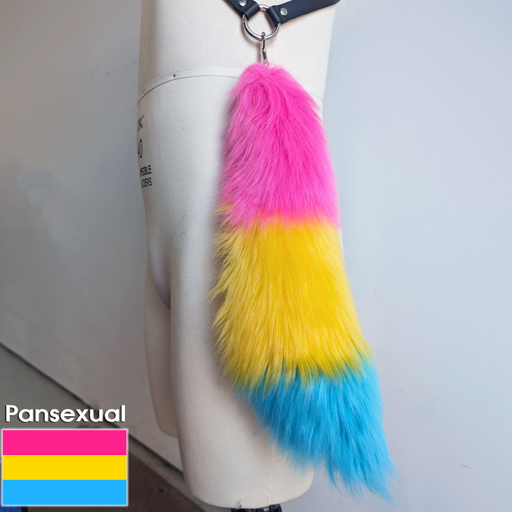Pawstar branded gay pride keychain furry tail in the pansexual flag.