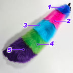 Pawstar custom commission stripey tanuki and raccoon tails. Front view