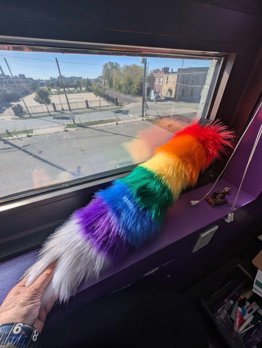 Rainbow Stripe Mini Fox Tail