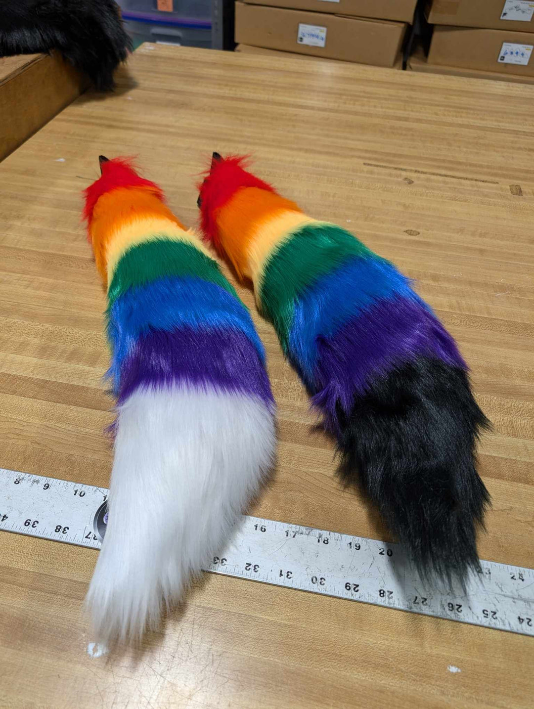 Rainbow Stripe Mini Fox Tail