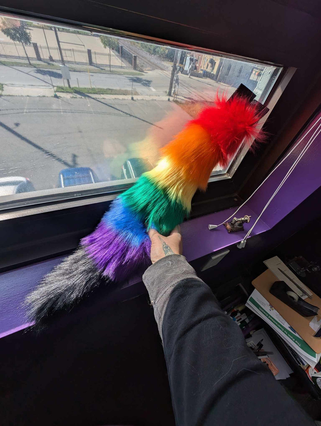 Rainbow Stripe Mini Fox Tail