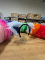 Pawstar Color-Swap Fluffy Mew Ear Headband - custom cat ear headband for costumes, cosplay, fursuit, fashion, therian closeup alt