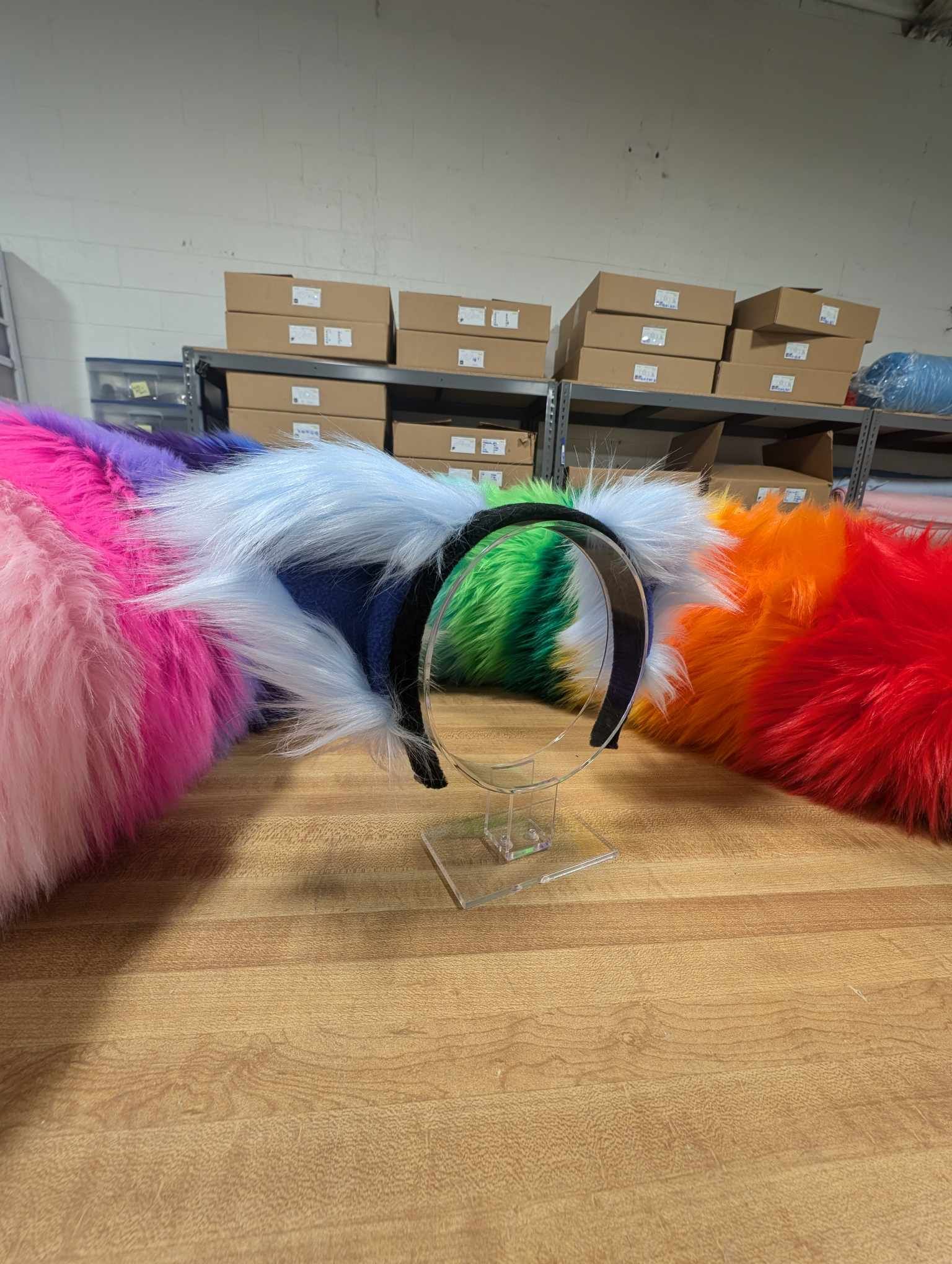 Pawstar Color-Swap Fluffy Mew Ear Headband - custom cat ear headband for costumes, cosplay, fursuit, fashion, therian closeup alt