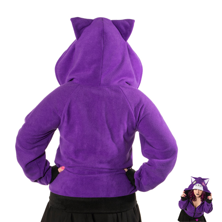 purple classic Thimbles the ragdoll kitty hoodie. A fluffy fun hoodie made for high quality anti pill fleece by pawstar.