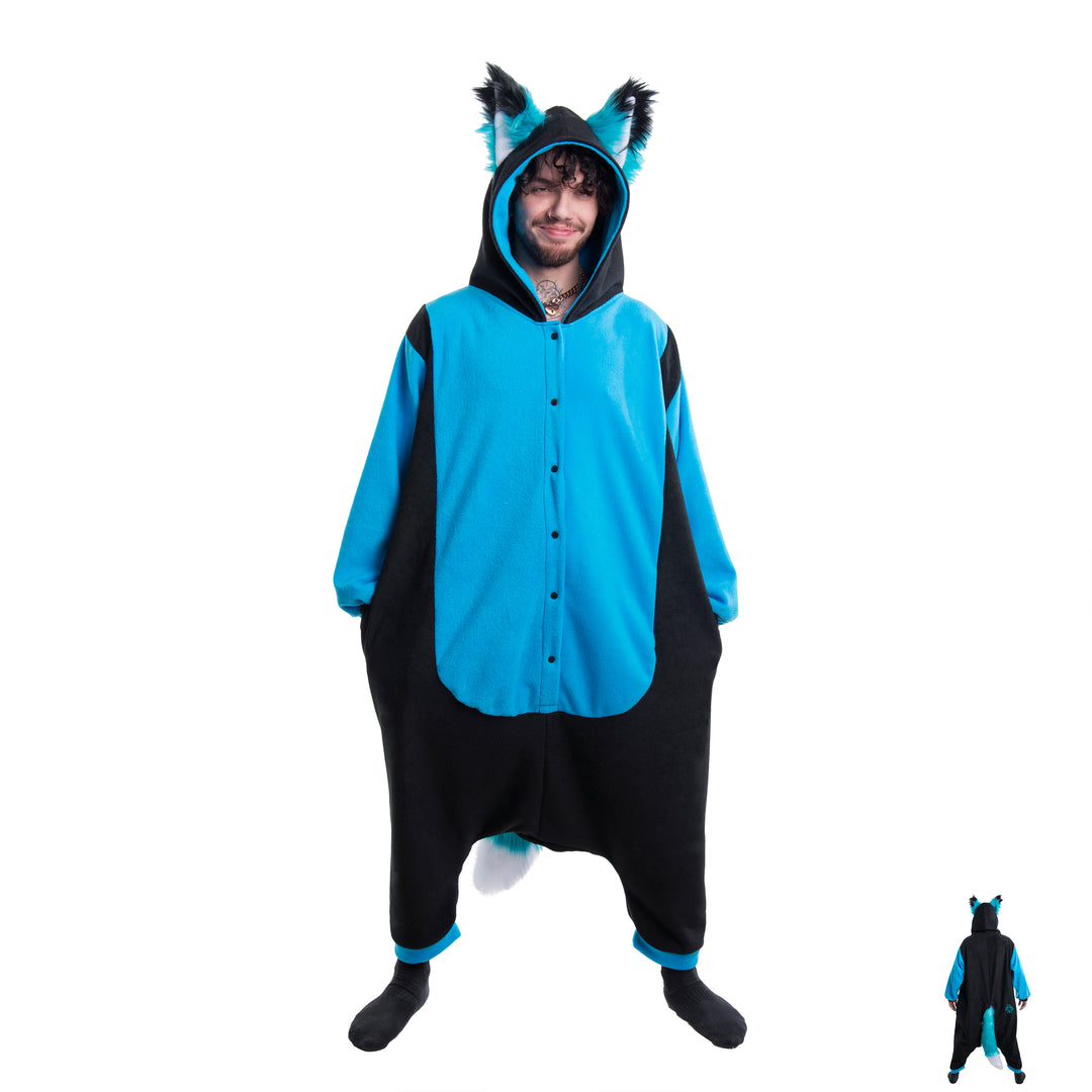 Fox Yip Kigurumi - Pawstar kigu onesie Japanese furry fursuit pj pajamas turquoise teal