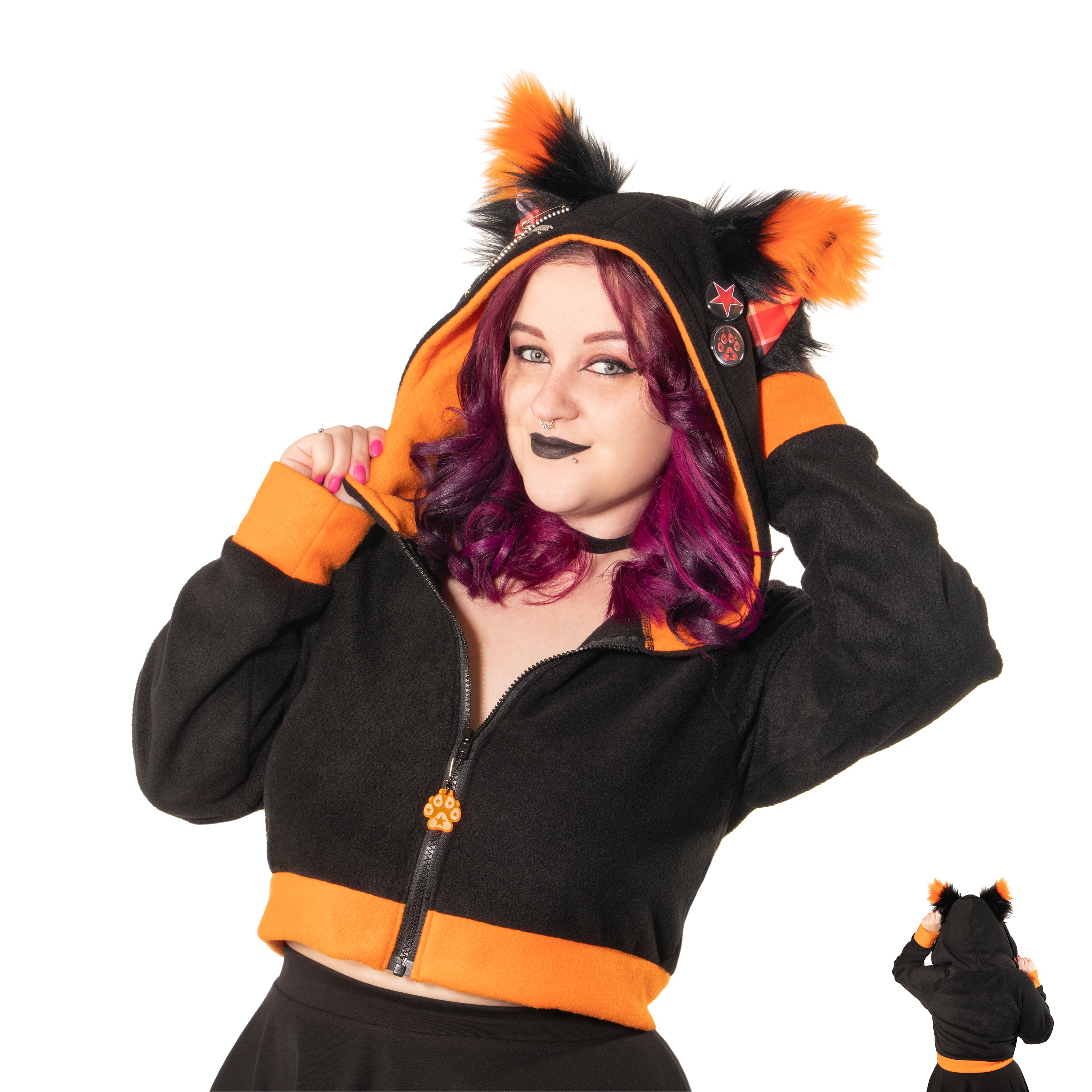 Pin Punx Fox Yip Crop Hoodie - Pawstar Pawstar Crop Hoodie cosplay, costume, fox, furry, hoodie, ship-15, ship-30day