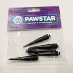 Packaged black dog accessories with Pawstar branding on a white background