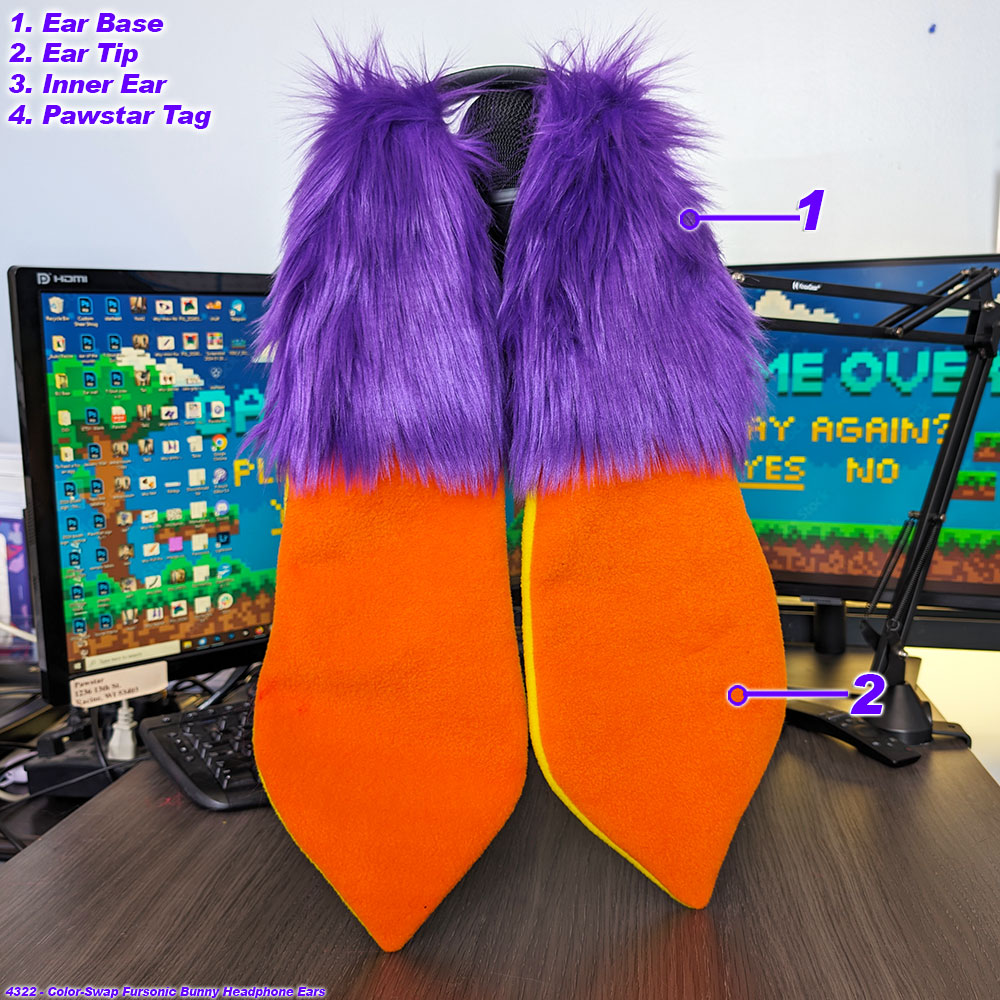 Pawstar Color-Swap Fursonic Bunny Headphone Ears - bunny ear headphone adapters for costumes, cosplay, fursuit, fashion, therian back