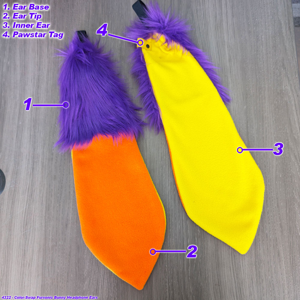 Pawstar Color-Swap Fursonic Bunny Headphone Ears - bunny ear headphone adapters for costumes, cosplay, fursuit, fashion, therian alt
