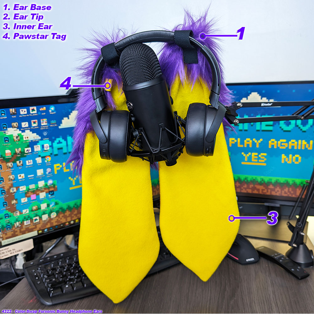 Pawstar Color-Swap Fursonic Bunny Headphone Ears - bunny ear headphone adapters for costumes, cosplay, fursuit, fashion, therian