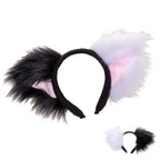 Black/White Pawstar Asymmetrical Fluffy Mew -  cat ear headband for costumes, cosplay, fursuit, fashion, therian, goth, emo