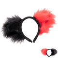 Black/Red Pawstar Asymmetrical Fluffy Mew -  cat ear headband for costumes, cosplay, fursuit, fashion, therian, black joker harley quinn cosplay