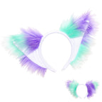 Mint/Lavender Asymmetrical Fox Yip Ear Headband - fox ear headband for costumes, cosplay, fursuit, fashion, therian, kawaii Lolita pastel mint and levender