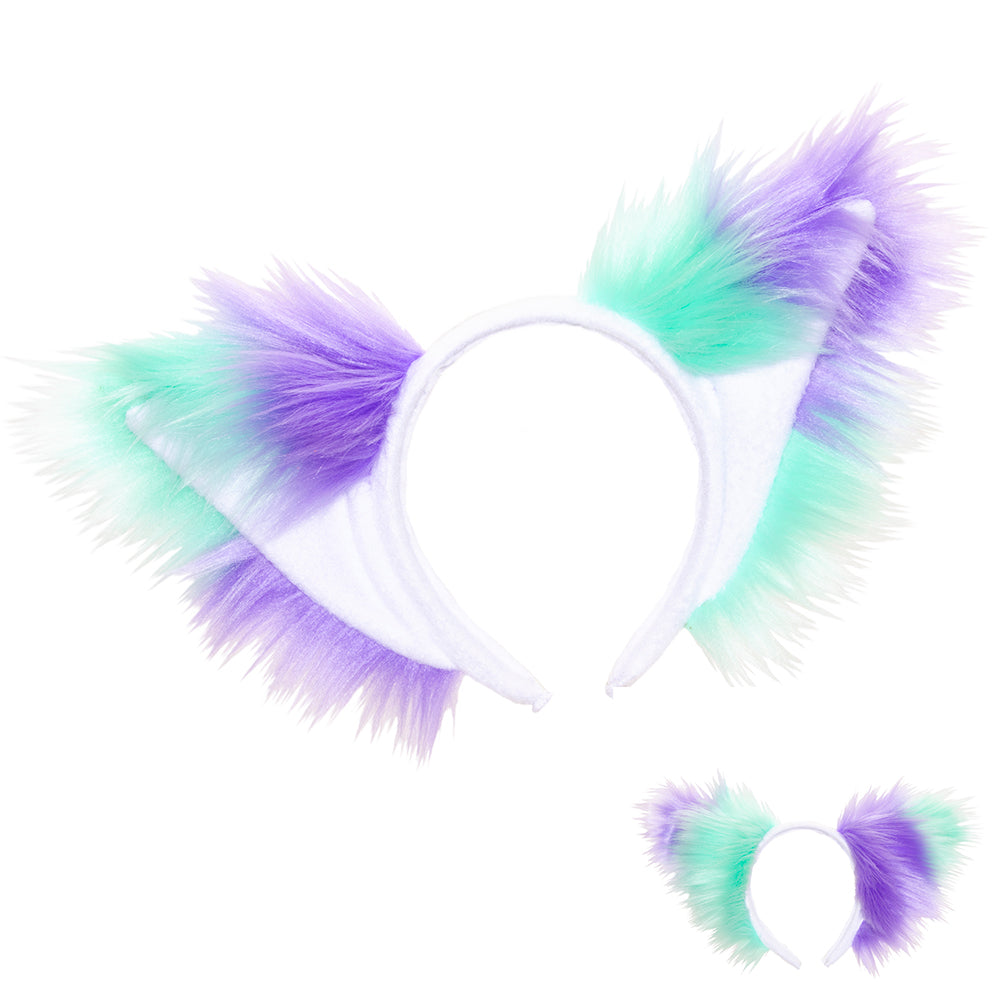 Mint/Lavender Asymmetrical Fox Yip Ear Headband - fox ear headband for costumes, cosplay, fursuit, fashion, therian, kawaii Lolita pastel mint and levender