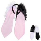 Black/White Asymmetrical Bunny Ear Headband - bunny ear headband for costumes, cosplay, fursuit, fashion, therian