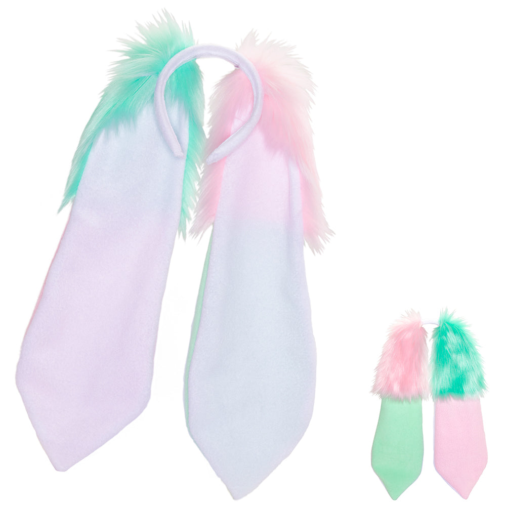 Pink/Mint Asymmetrical Bunny Ear Headband - bunny ear headband for costumes, cosplay, fursuit, fashion, theriancostume