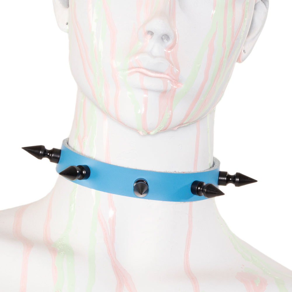 Just Spikes Collar by Pawstar Blue Chrome One Size 13 16