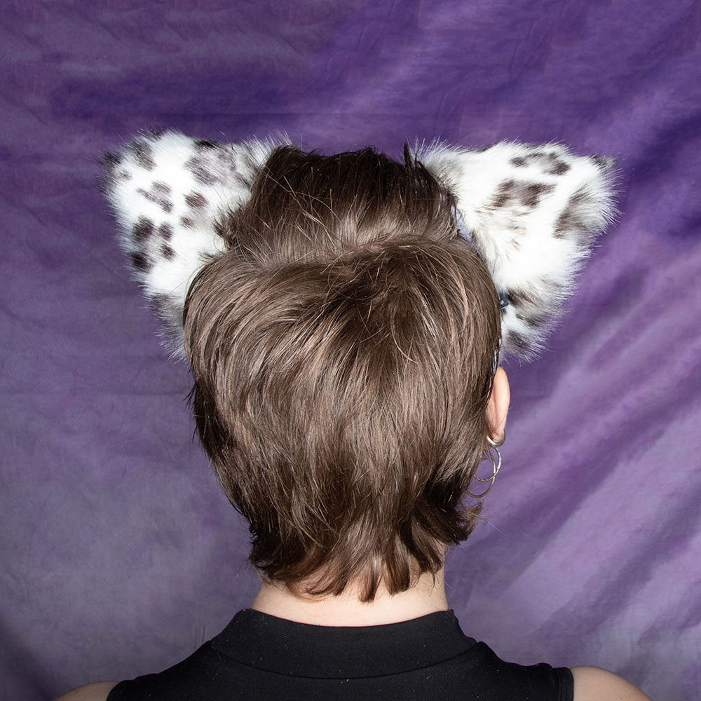 Pawstar Snow Leopard Fluffy Mew Headband - cat ear headband for costumes, cosplay, fursuit, fashion, therian model back