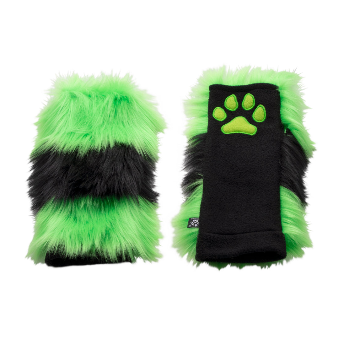 lime green Stripey Paw Warmer hand paw gloves by Pawstar.