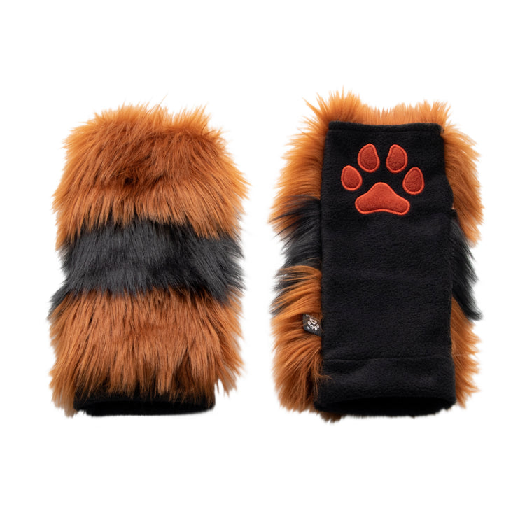 rust brown Stripey Paw Warmer hand paw gloves by Pawstar.