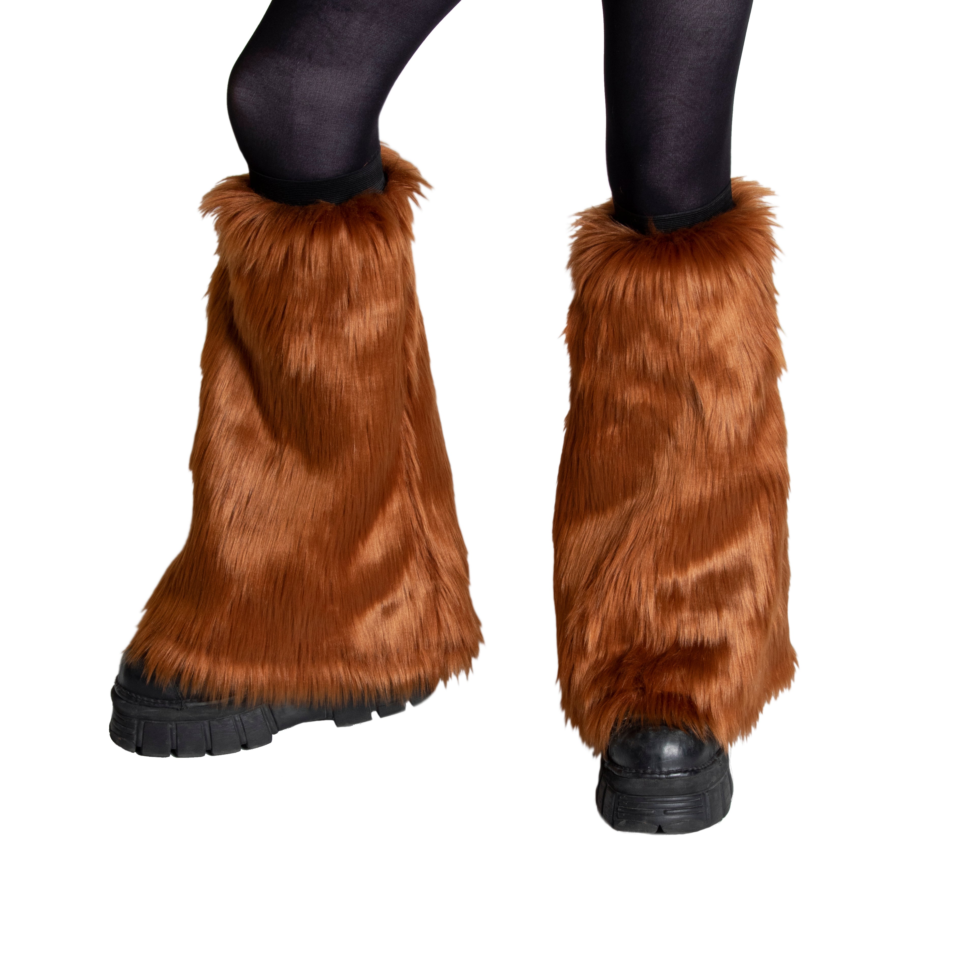 Pawstar Fox Fur Leg Warmers - Faux vegan friendly fur - rave dance fluffy fluffies in brown realistic natural pepper good fox and blue fox 2512