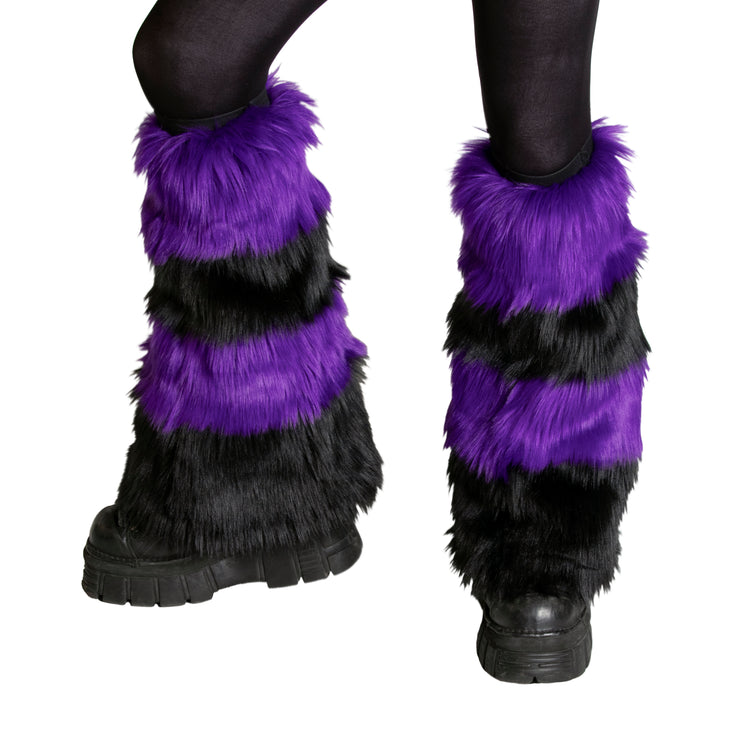purple Pawstar fluffy stripey dance rave leg warmer. Great for halloween costume and furry cosplay.