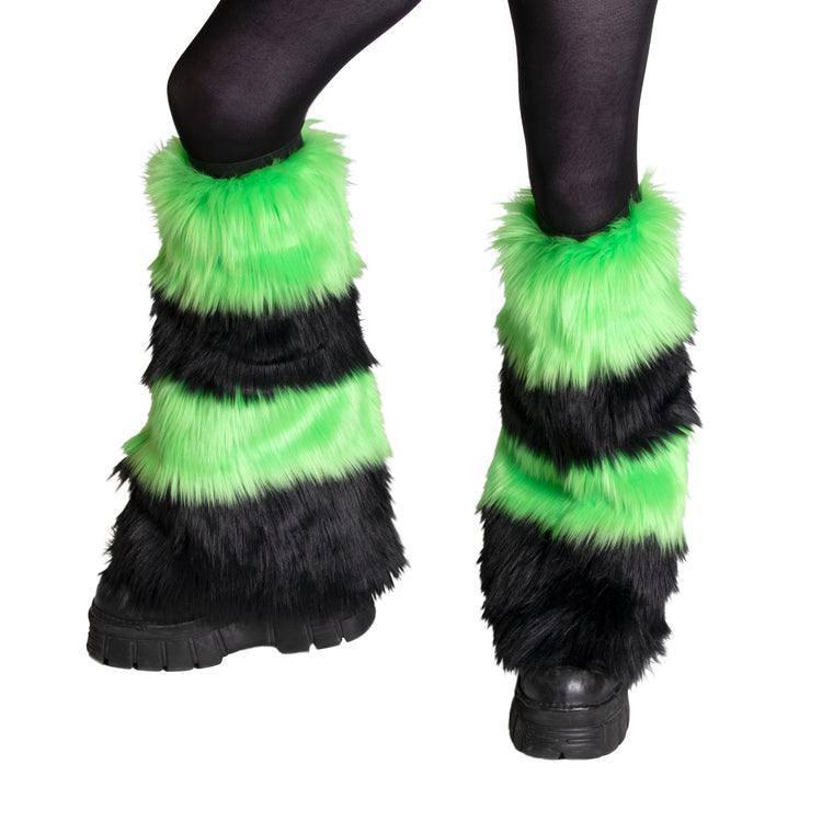 lime Pawstar fluffy stripey dance rave leg warmer. Great for halloween costume and furry cosplay.