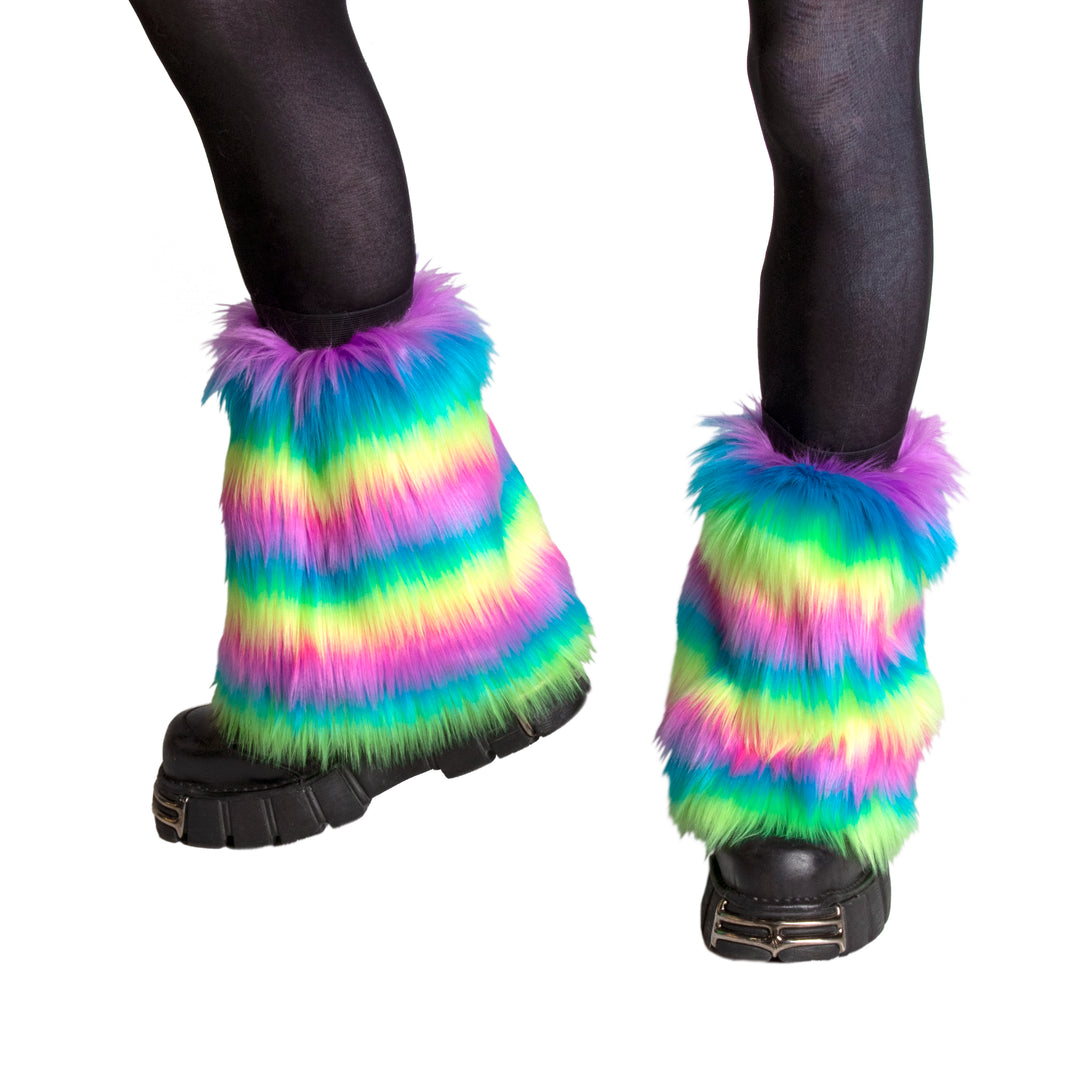 Rainbow Fur Pony Puff Leg Warmers