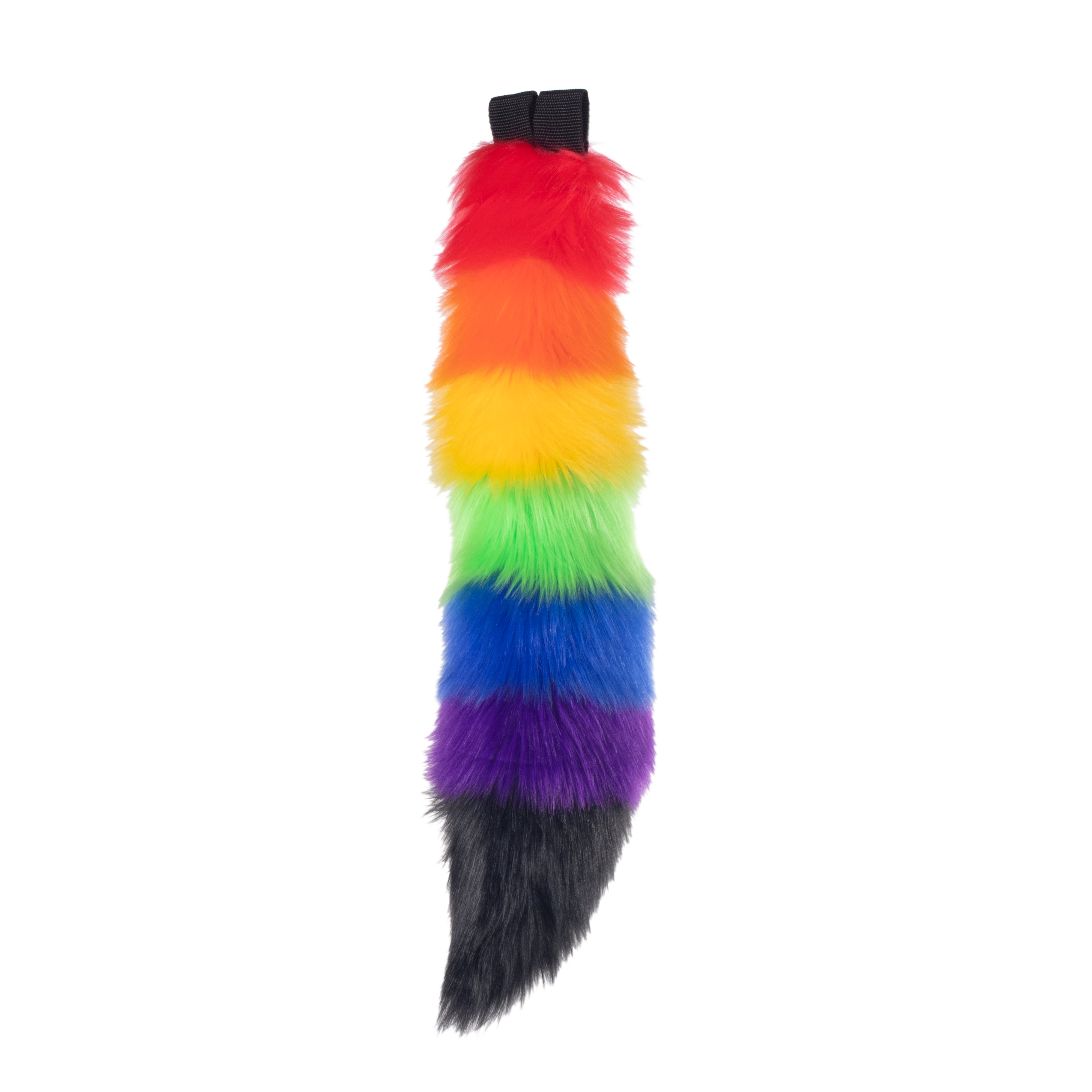 Rainbow Stripe Mini Fox Tail - Pawstar Pawstar Tails canine, cosplay, costume, fox, furry, pride, ship-15, ship-15day, Tail
