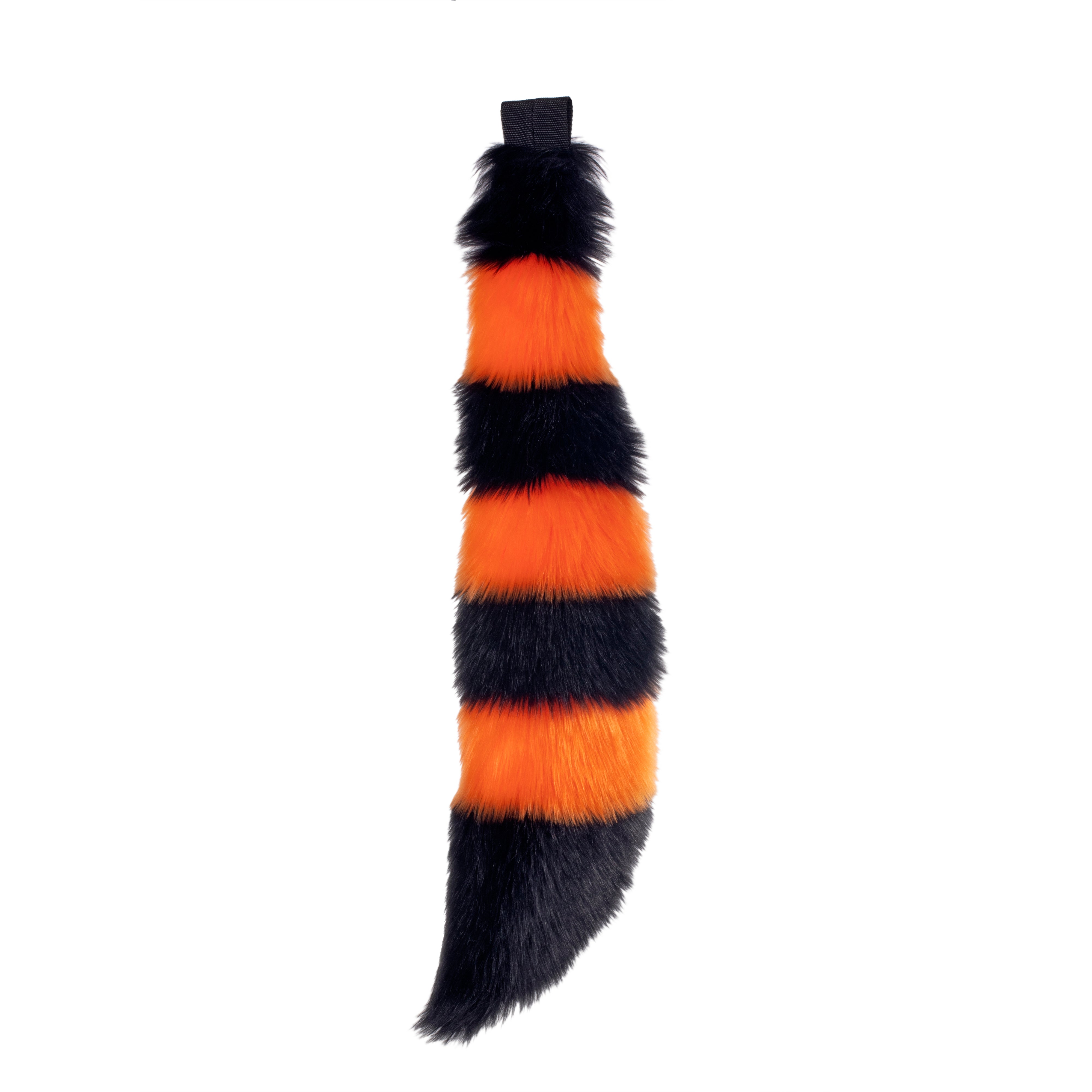 orange Pawstar stripey fluffy fox tail. Great for halloween costume and furry cosplay.