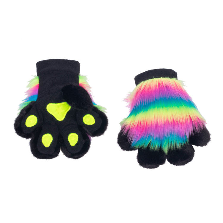 rainbow Pawstar partial fursuit hand glove paws. Great for furry conventions, halloween costumes, cosplaying, and more.