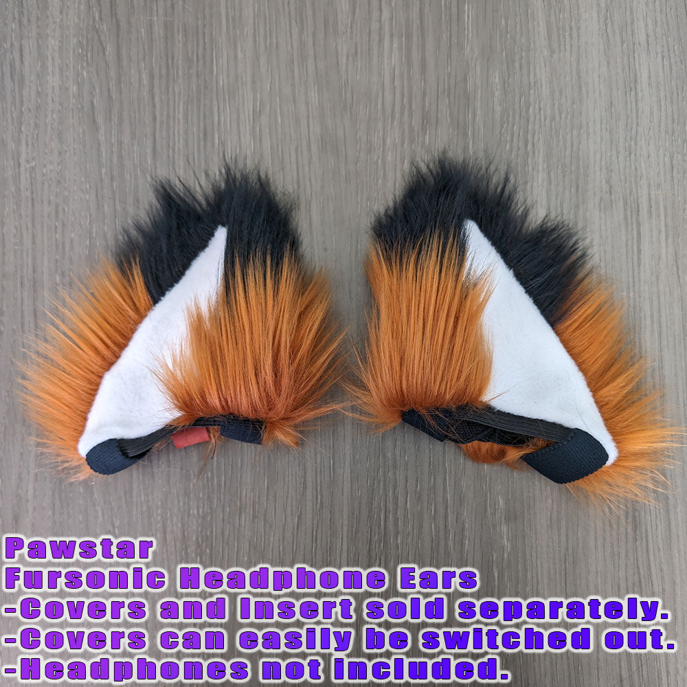 Red Pawstar Fursonic Fox Headphone Ears - Fox ear headphone adapters for costumes, cosplay, fursuit, fashion, therian close up
