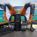 Red Pawstar Fursonic Fox Headphone Ears - Fox ear headphone adapters for costumes, cosplay, fursuit, fashion, therian