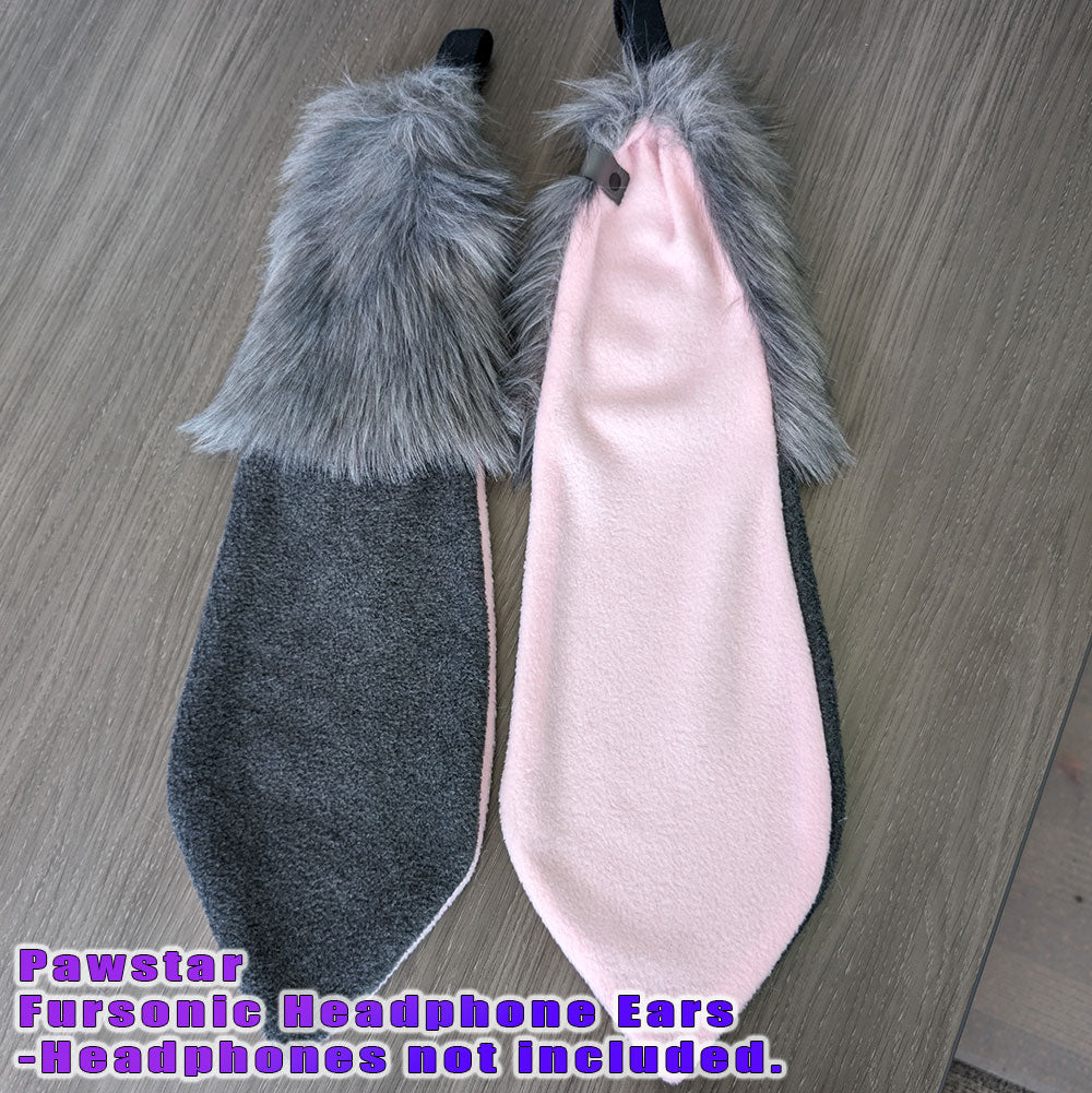 Gray Pawstar Fursonic Bunny Headphone Ears - bunny ear headphone adapters for costumes, cosplay, fursuit, fashion, therian alt view